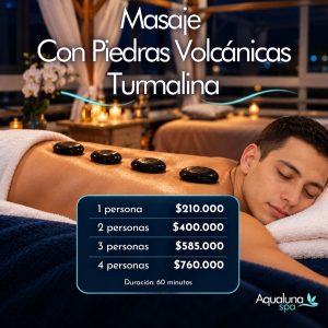 🌋 *Piedras Volcánicas Turmalina:* ✨ Combina técnicas manuales con piedras volcánicas calientes que transmiten calor terapéutico y relajación profunda. 🌿 La turmalina negra es reconocida por transformar energías negativas en positivas, aportando vitalidad y equilibrio emocional. 👤 *Ideal para:* quienes buscan descanso profundo, liberar tensiones y revitalizar cuerpo y mente. 🕐 Duración: 60 min